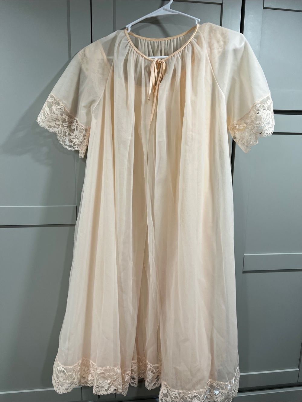 Vanity Fair Sheer Ivory/Cream Lace-Trim Nightgown Chemise